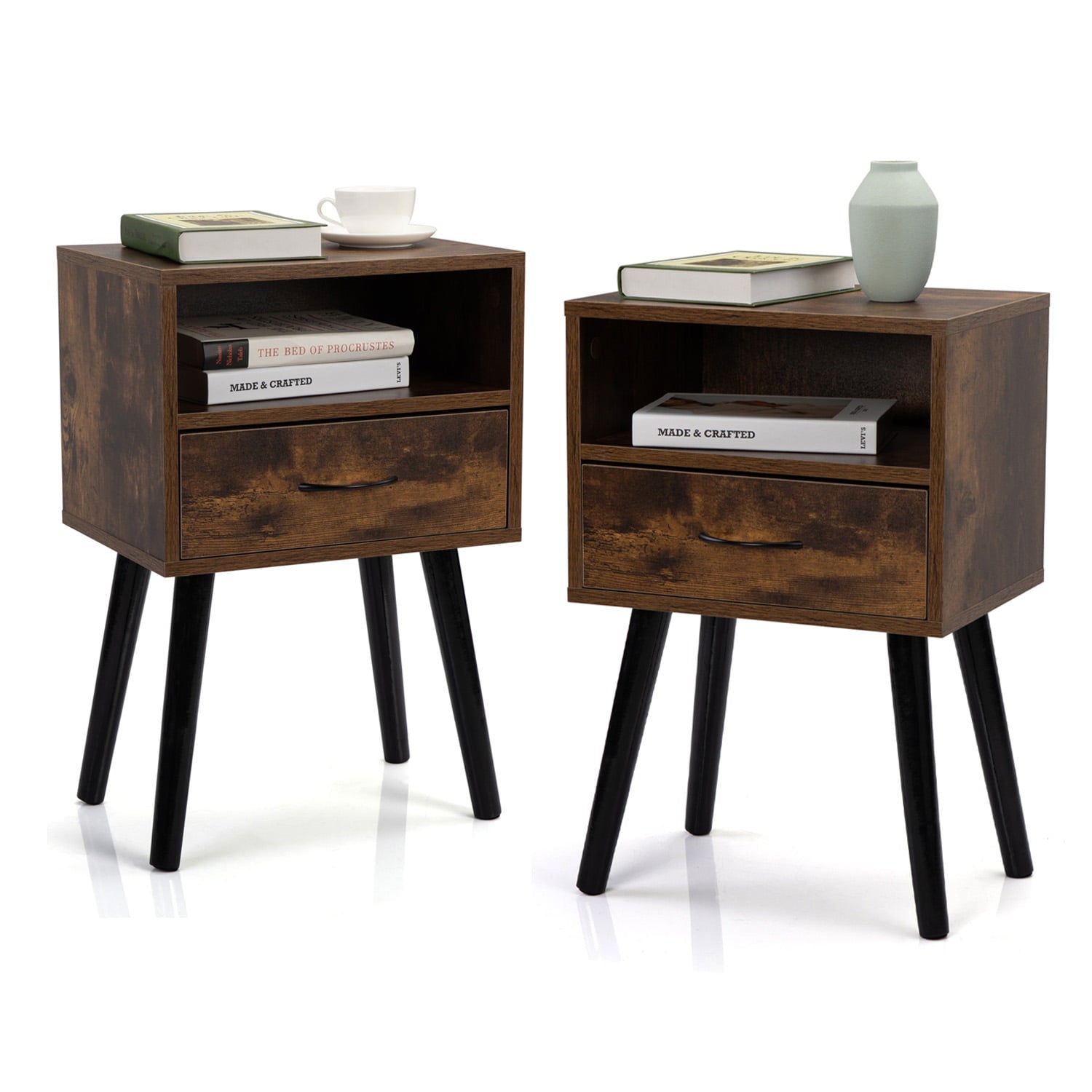 Rustic Nightstand Set of 2, Nightstand with Drawers, Side Tables End Table for Living Room Bedroom