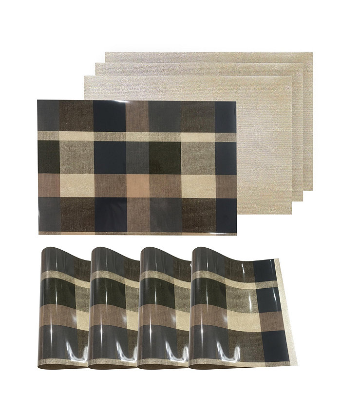 Dainty Home Reversible Metallic Place Mats Non-Slip Plaid Checker Dining Table 12 x 18 Placemats - Set of 4