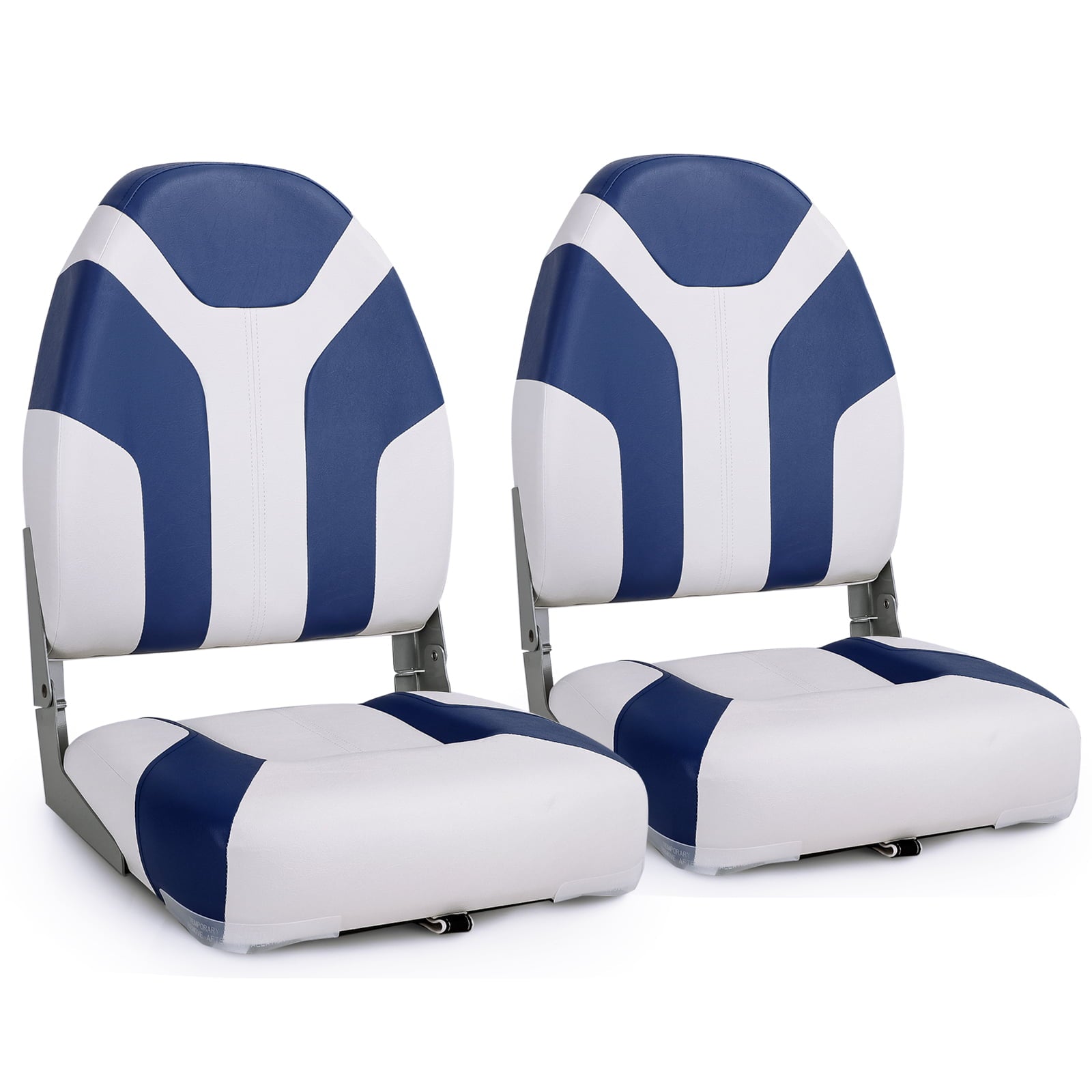 NORTHCAPTAIN Q1 Deluxe High Back Folding Boat Seat，Stainless Steel Screws Included，White/Pacific Blue(2 Seats)