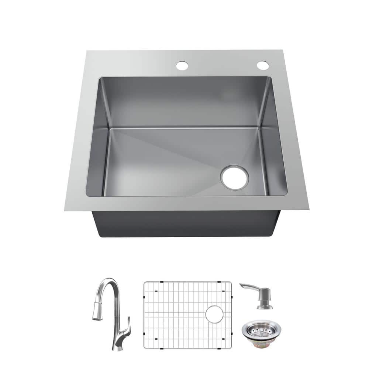 Glacier Bay AIO Dolancourt Tight Radius Drop-in/Undermount 18G Stainless Steel 25 in. Single Bowl Kitchen Sink with Pull-Down Faucet