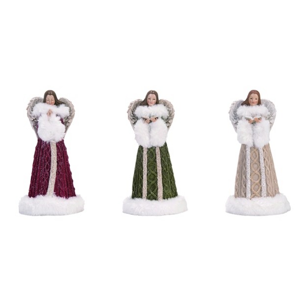 Transpac Resin 8 In Multicolored Christmas Fur Accent Sweater Angel Figurine Set Of 3