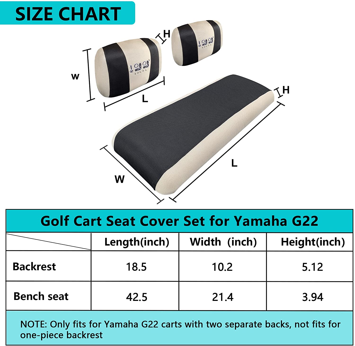 10L0L Golf Cart Seat Cover Set for Yamaha G2 G9 G16 G22 Club Car DS Pre-2000， W/ Two Separate Seat Backs Cover ， Black+Beige