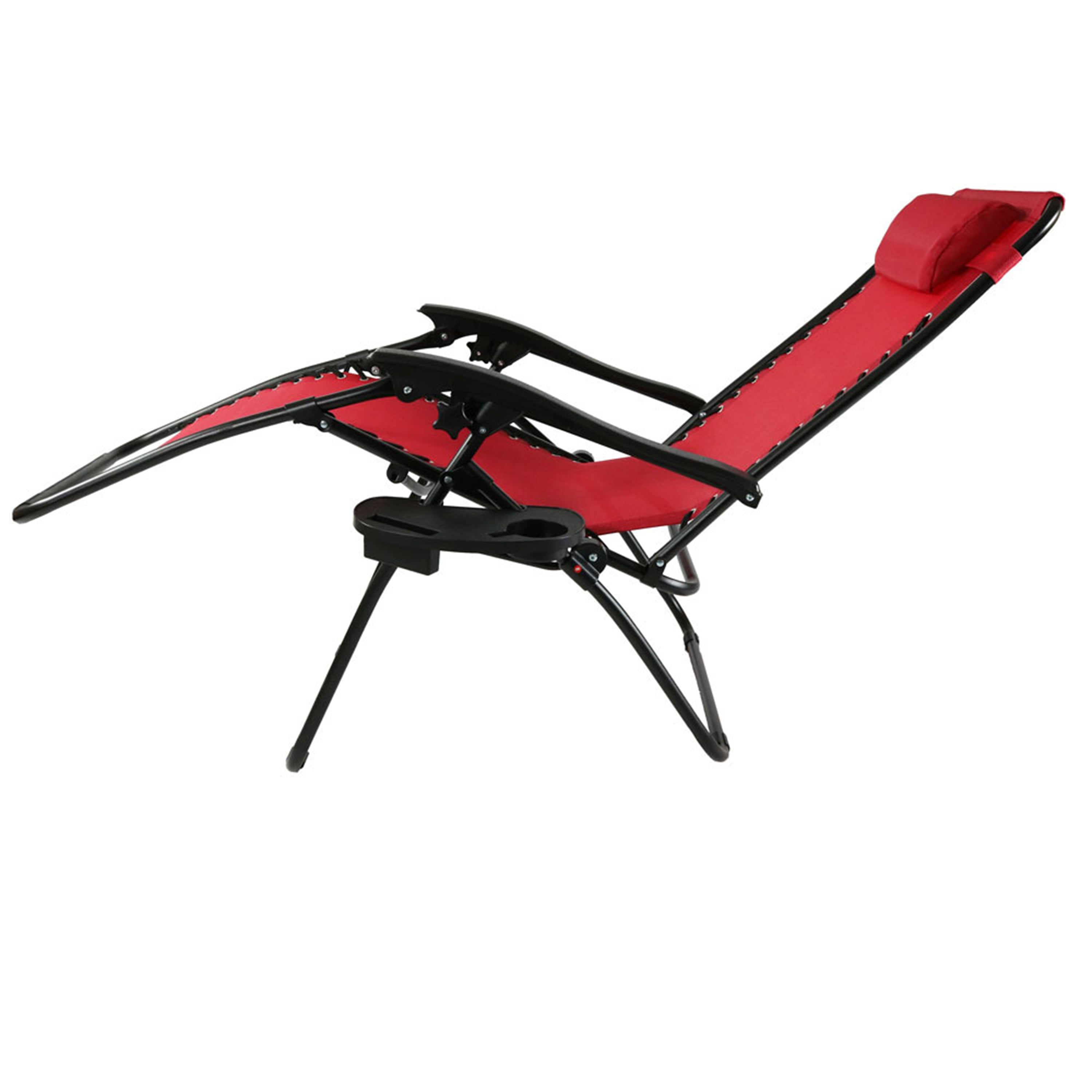 Sunnydaze Fade-Resistant Folding Outdoor Zero Gravity Lounge Chair with Pillow and Cup Holder - Red - 2-Pack