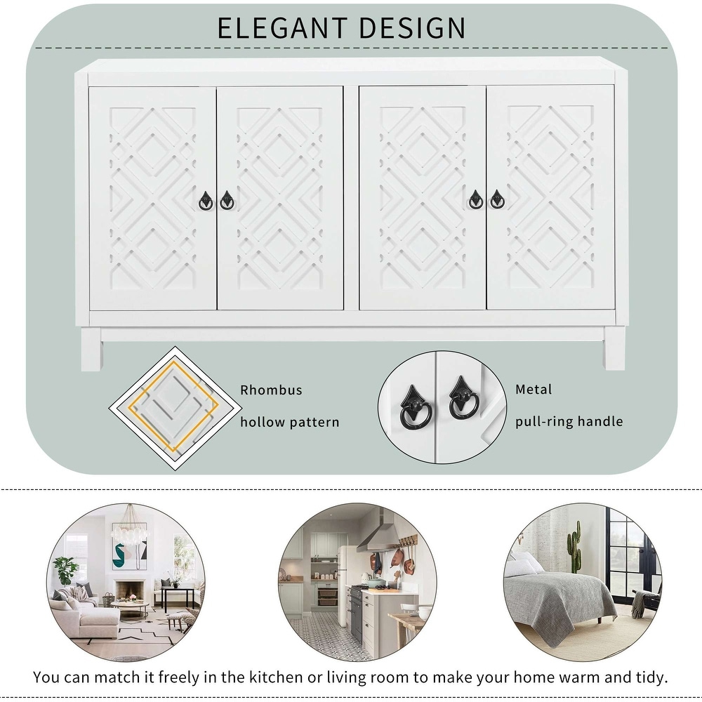 4 Door Buffet Cabinet with Pull Ring Handles