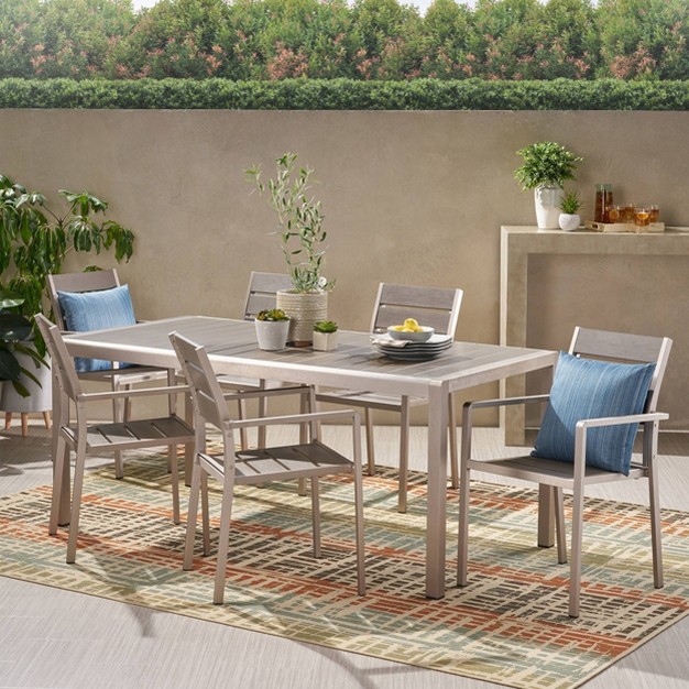 Cape Coral 7pc Aluminum Modern Dining Set Silver gray Christopher Knight Home