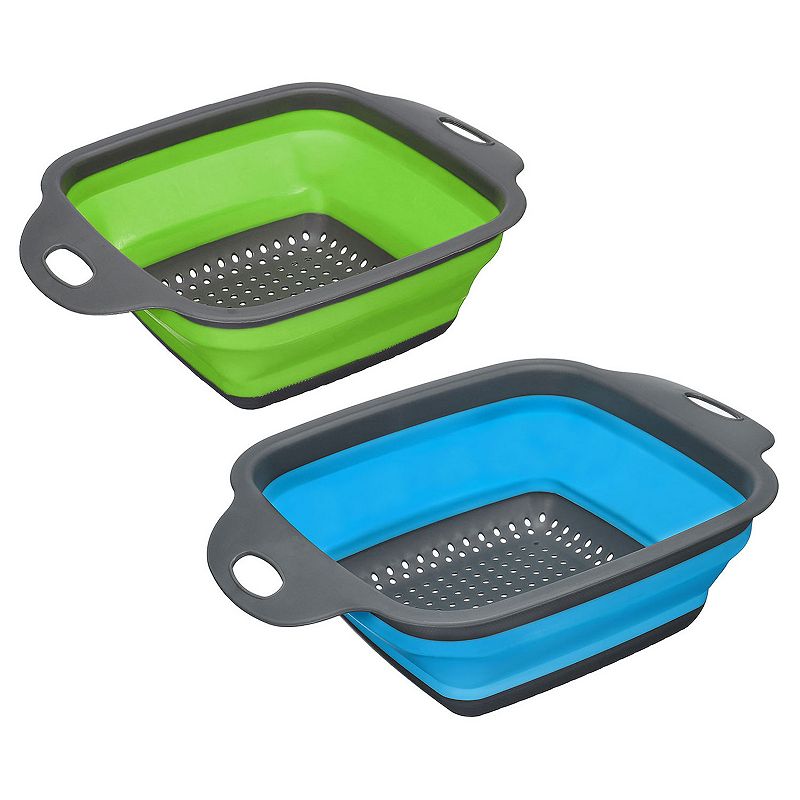 Collapsible Colander Set， 2 Size Silicone Square Strainer， Large and Small