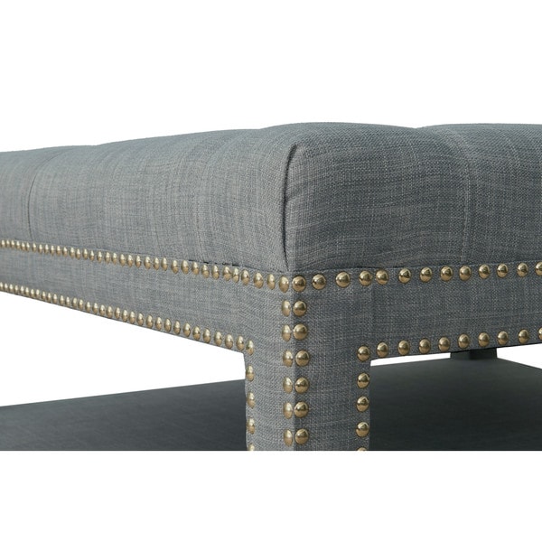 Chic Home Micah Coffee Table Ottoman in a 2-Layered Tufted Linen Bench