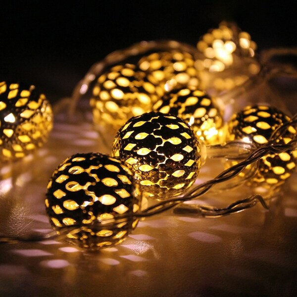 10 B/O LED White Silver Ball Christmas Lights