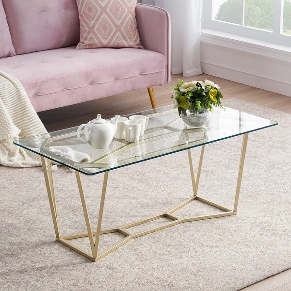 Ivinta Modern Glass Coffee Table for Living Room，Gold Finish 57GS