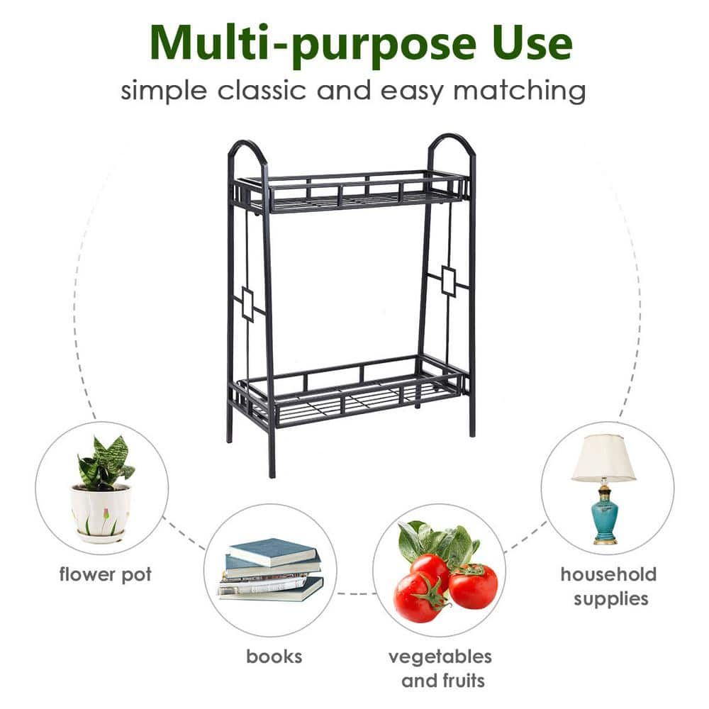 Costway 24 in. L x 11 in. W x 32 in. H Shelves Indoor/Outdoor Black Steel Plant Stand (2-Tier) CYW50215