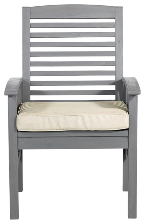 Walker Edison Acacia Wood Patio Chairs with Cushions  Gray Wash   Transitional   Outdoor Lounge Chairs   by Homesquare  Houzz