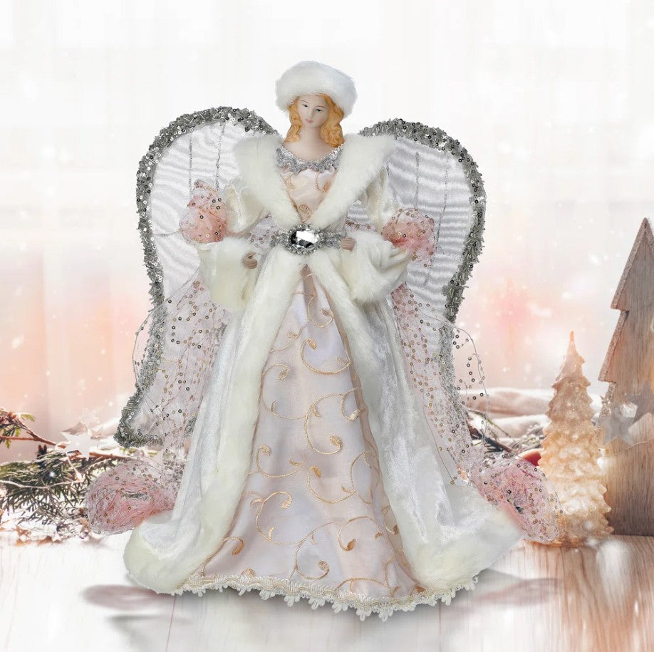 16 White & Silver Fabric Angel Tree Topper