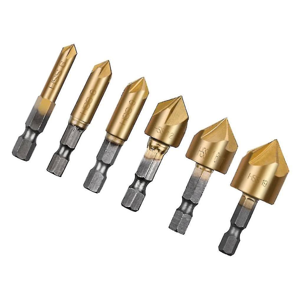 6 Pieces 90  Countersink Set， Hexagon Countersink Kit， Chamfer Cutter Contain Hole Reamer， Countersink For Woodworking Drill Bits 6mm-19mm