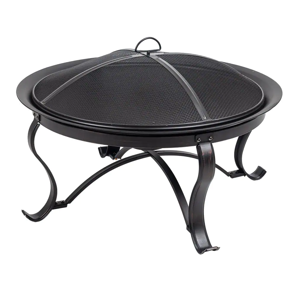 Hampton Bay OFW284R-HD Sadler 30 in. x 19 in. Round Steel Wood Burning Fire Pit in Rubbed Bronze