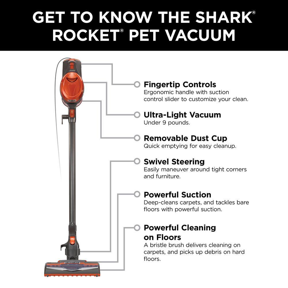 🎉Limited Time Offer🎉Shark Rocket Bagless Corded Stick Vacuum for Hard Floors and Area Rugs with Powerful Pet Hair Pickup in Orange - HV301 HV301