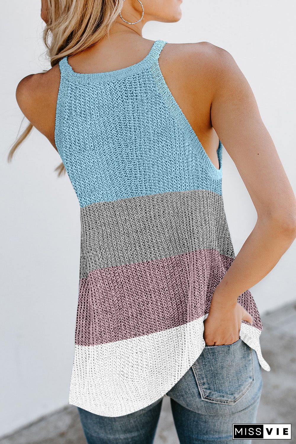 Color Block Striped Knit Tank Top