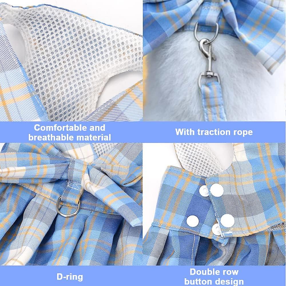 Dog Dress Harnesses For Small Dogs Girl Puppy Cat Bunny Rabbit Clothes Outfit Plaid Pet Cat-sky Blue Grid Xxl