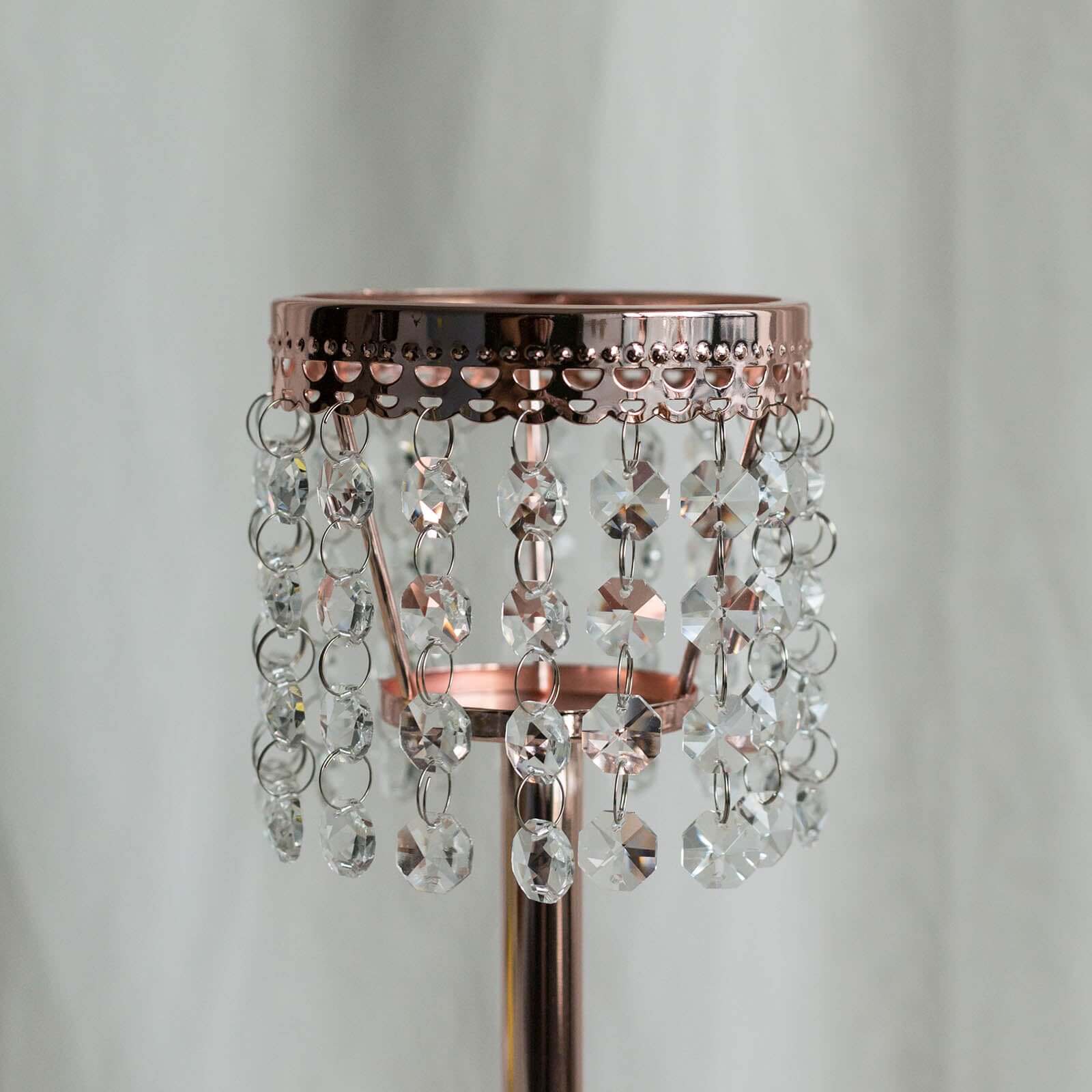 Rose Gold Crystal Beaded Chandelier Votive Pillar Candle Holder, Metal Tealight Candle Stand 12