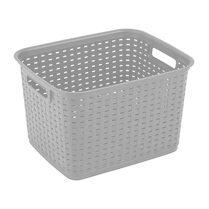 Sterilite Tall Wicker Weave Plastic Laundry Hamper Storage Basket， Gray (6 Pack)