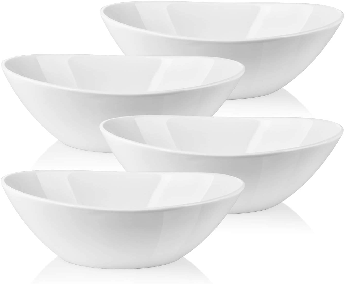 LIFVER 9inch Wavy Thanksgiving Serving Bowls Set of 4， Large Porcelain Salad/Side Dishes-36 oz， Oval Shape， White