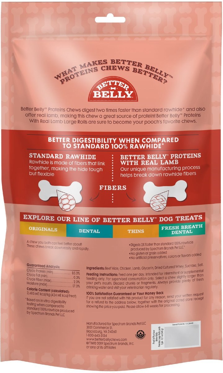 Better Belly Proteins with Real Lamb Flavor Rawhide Roll Dog Treats