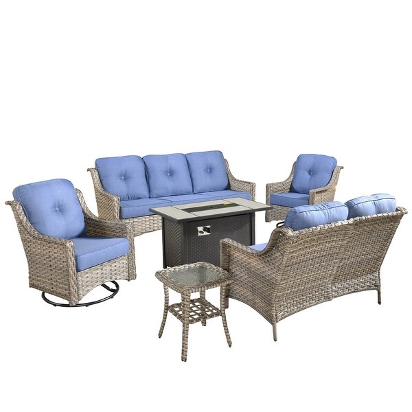 XIZZI Outdoor Rattan Wicker Patio Furniture Conversation Set with Fire Pit Table