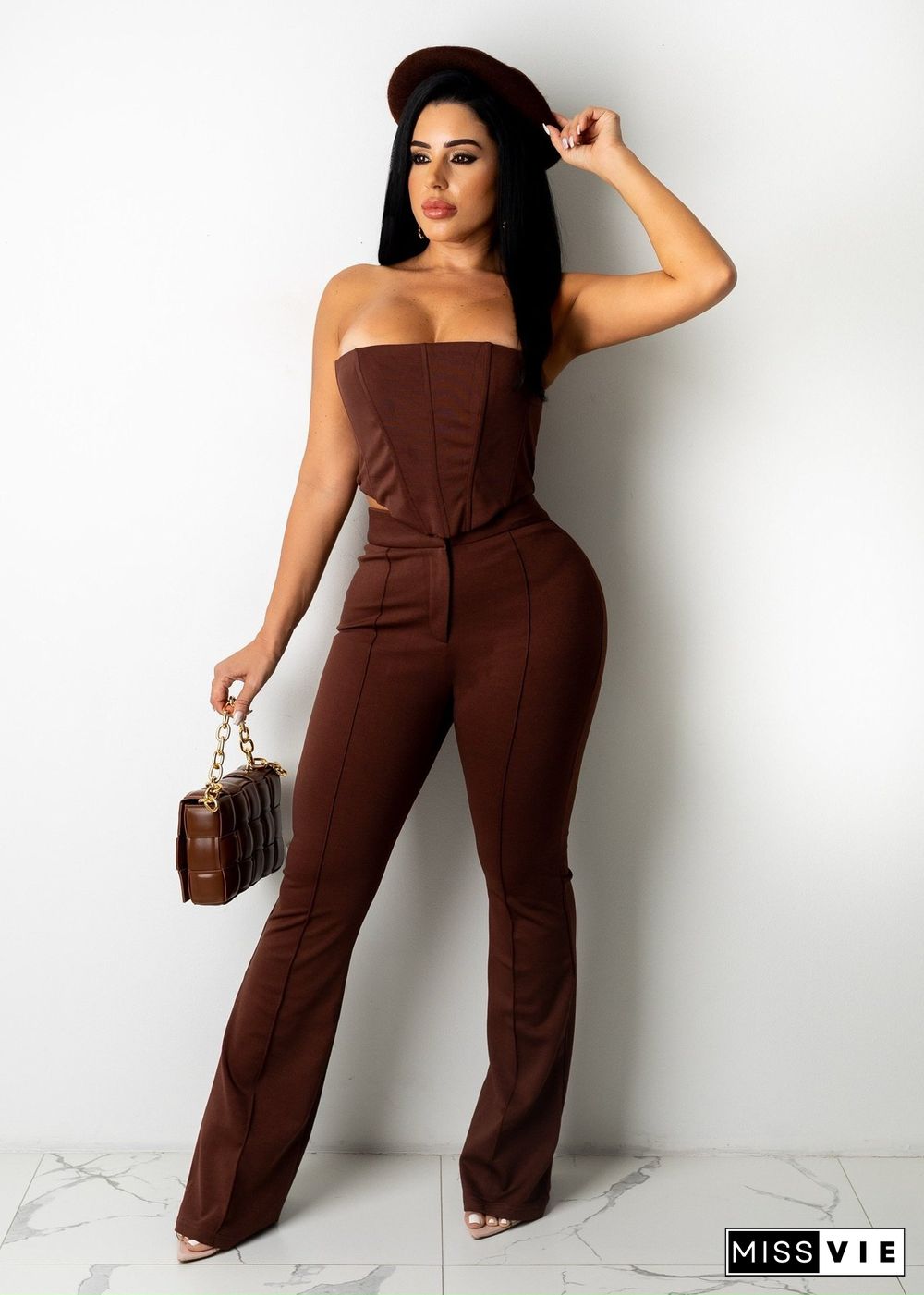 New Sexy Tube Top Slim Flared Pants Nightclub Set