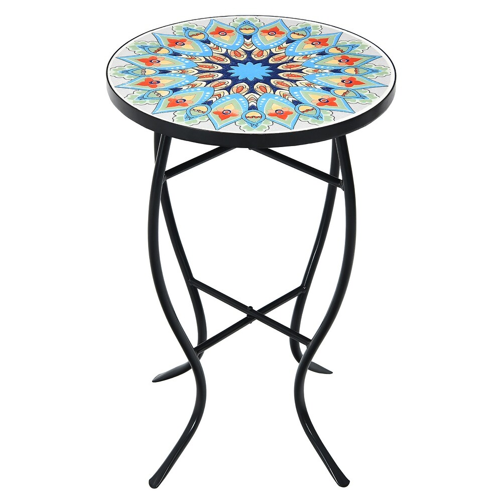 Outdoor Side Table Mosaic Patio Table Accent Round Table