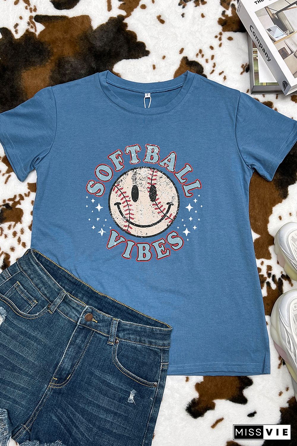 Softball Smiley Face Graphic Tee Wholesale