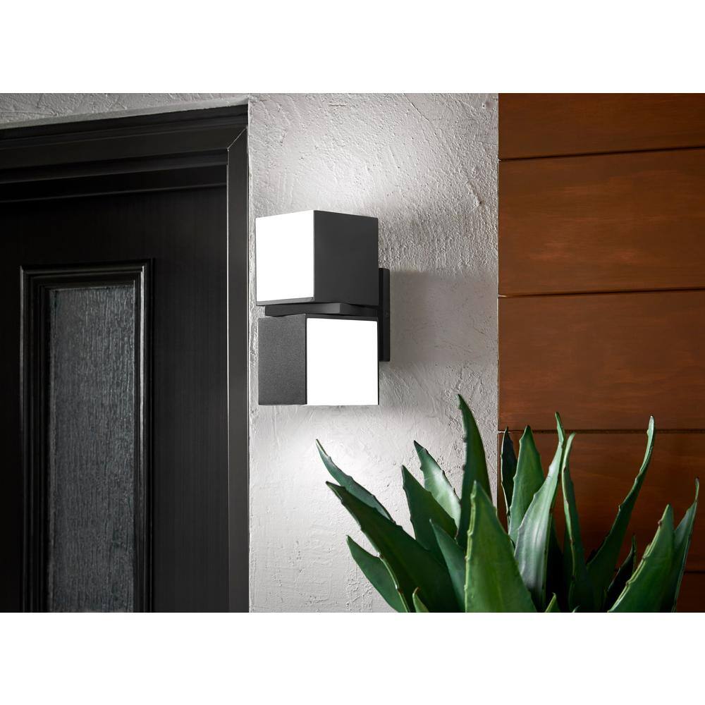 Home Decorators Collection Keating 2-Light Dark Grey LED Outdoor Wall Mount Lantern Sconce with Opal PC 5193805118