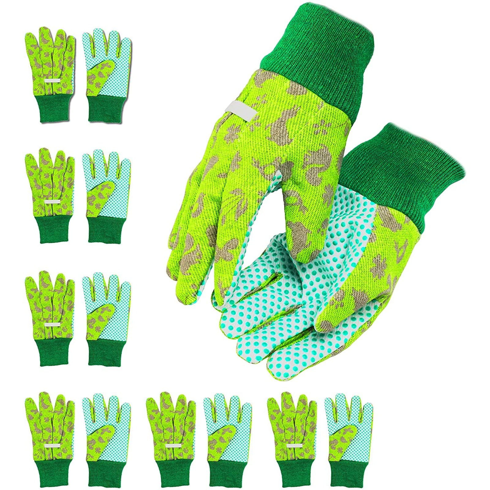 6 Pairs Green Kids Garden Work Gloves for Age 3-6 Children and Outdoor Patio Gardening Work