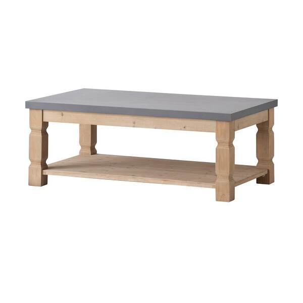 48 Inch Coffee Table， Rectangular， Concrete Top， Wood Frame， Rustic， Gray