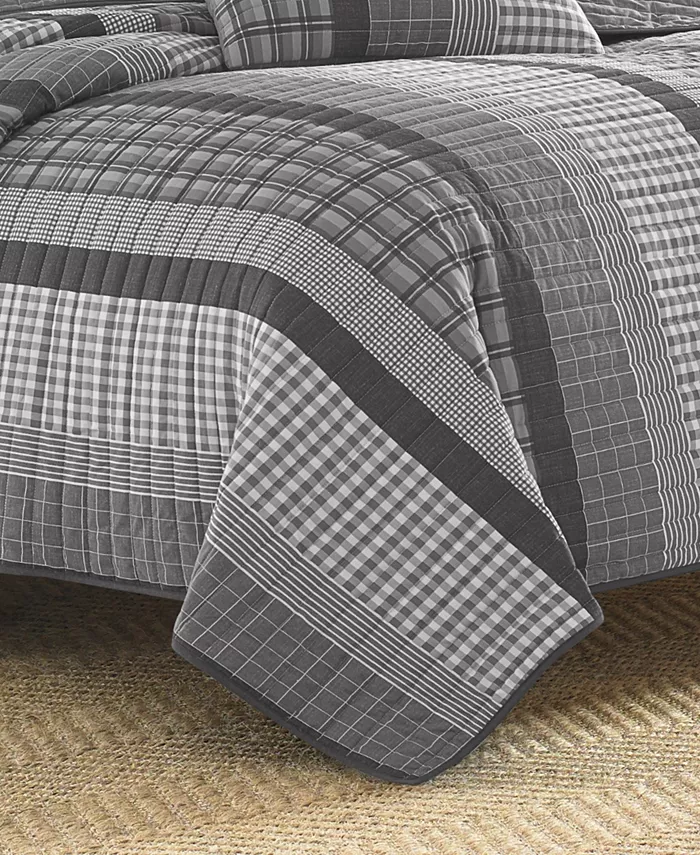 Nautica Gulf Shores Charcoal Cotton Reversible 2-Piece Quilt Set， Twin