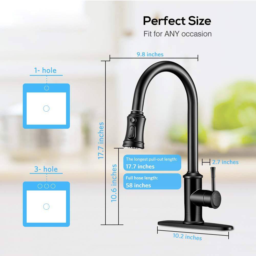 Lukvuzo Single Handle Pull Down Sprayer Kitchen Faucet with 3 Modes  Deck Plate for 1or 3 Holes 360 Rotation in Matte Black HDSA11FS011