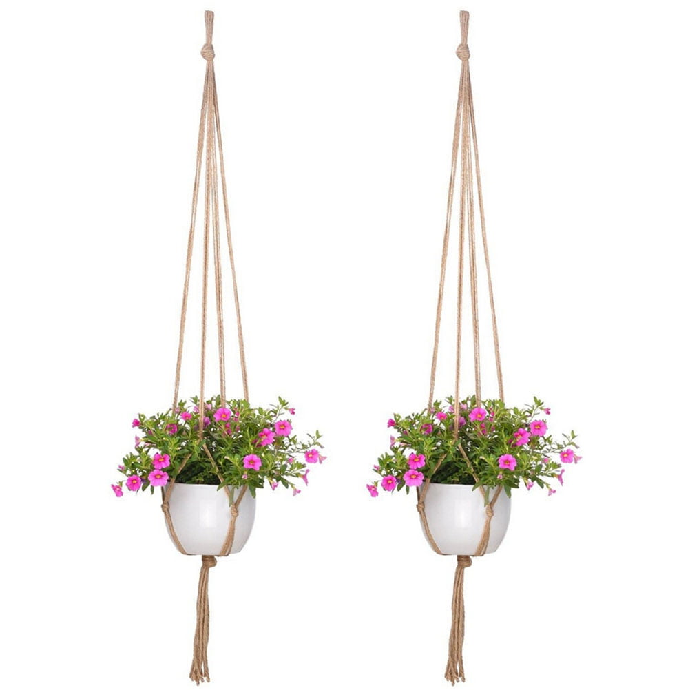 2PCS 47 Inches Plant Flower Hanger Macrame Jute for Indoor Outdoor Ceiling Deck Balcony Round and Square Pots