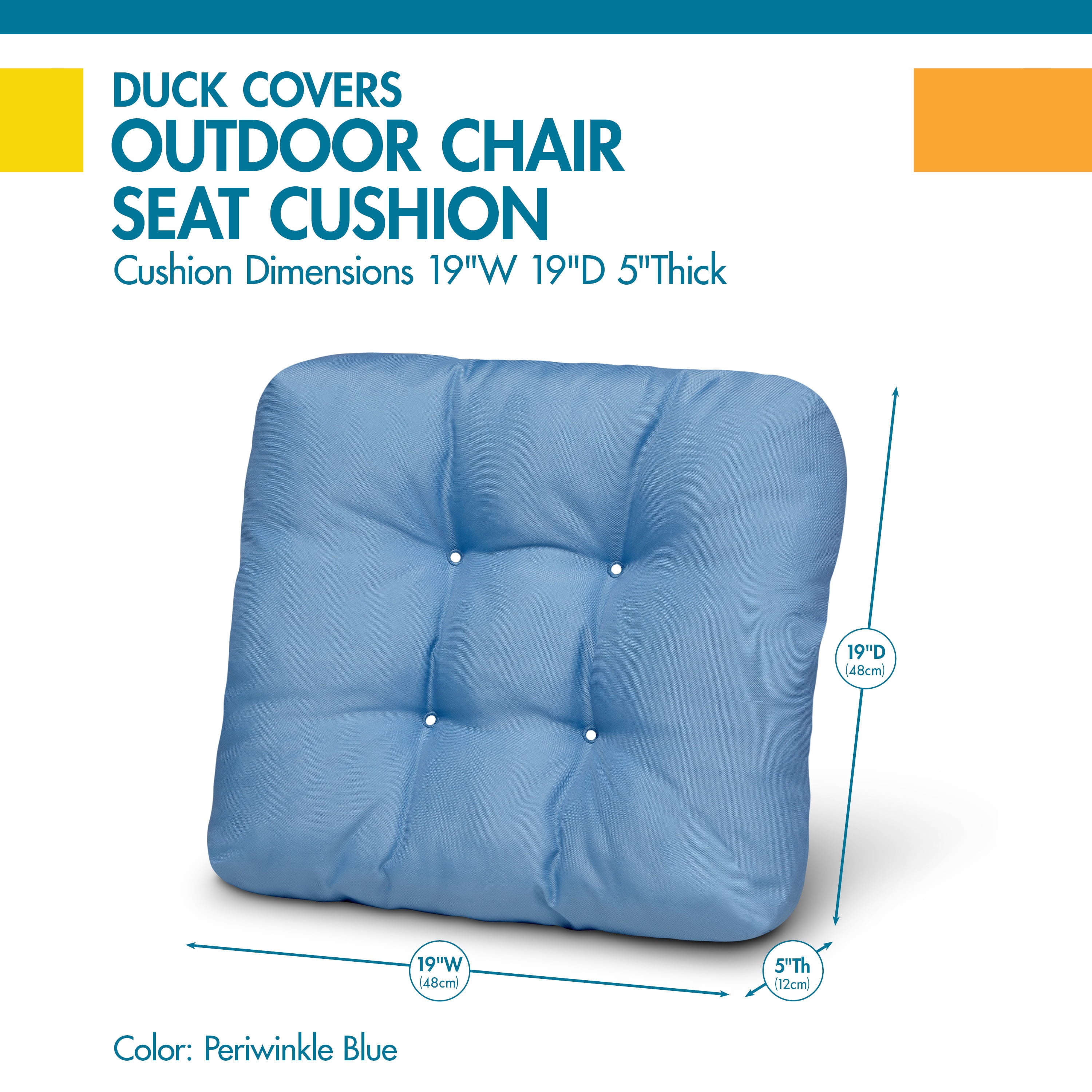 Duck Covers Water-Resistant Indoor Outdoor Seat Cushions， 19 x 19 x 5 inch， Periwinkle Blue， 2 Pack