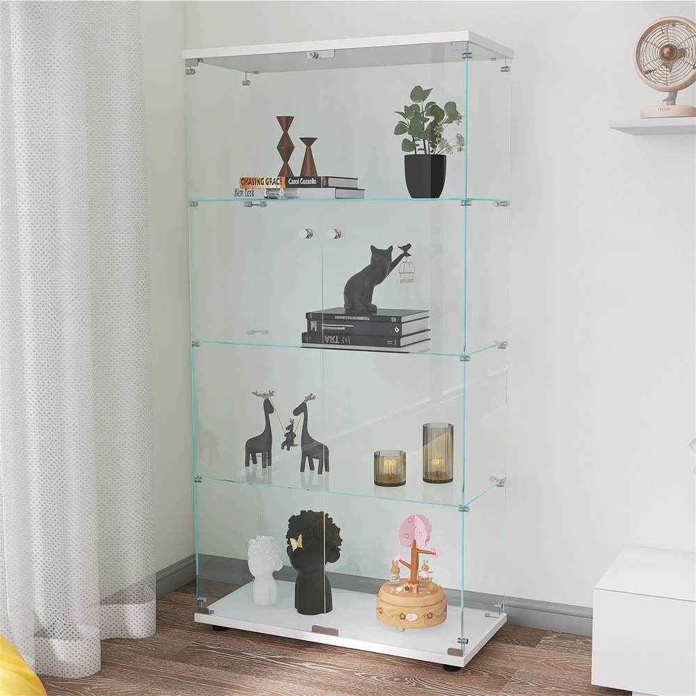 Two door Glass Display Cabinet with 4 Shelves Floor Standing Curio Cabinet   32\