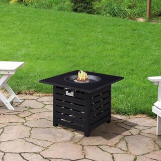 Afoxsos 23.8 in. H x 31.75 in. W Outdoor 40000 BTU Square Black Metal Natural Gas Fire Pit Table DJMX969