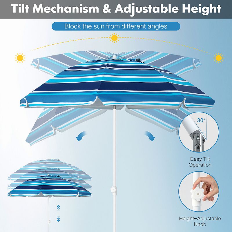 6.5 Feet Patio Beach Umbrella with Cup Holder Table and Sandbag