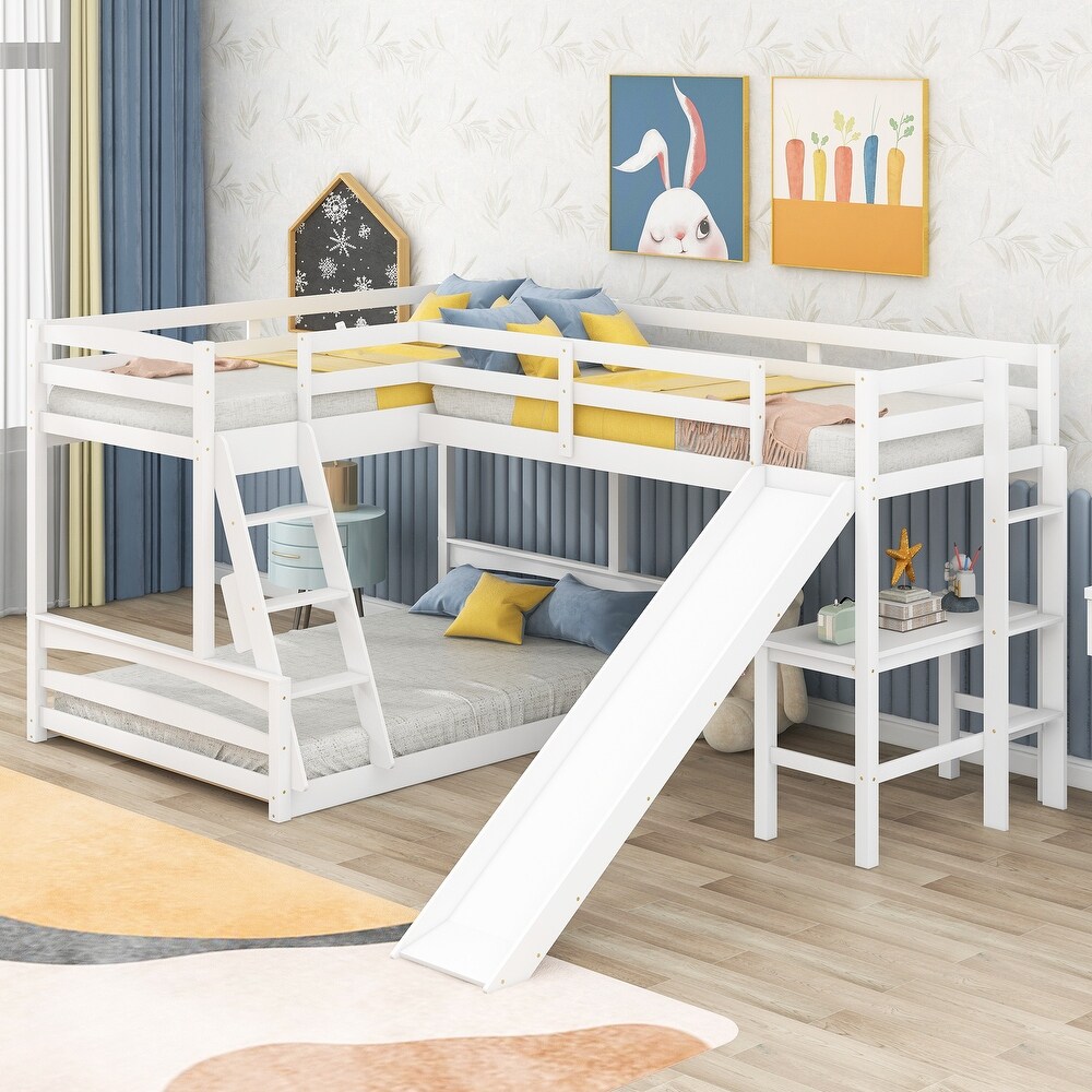 Twin over Full Bunk Bed with Twin Size Loft Bed with Desk and Slide  White/Espresso