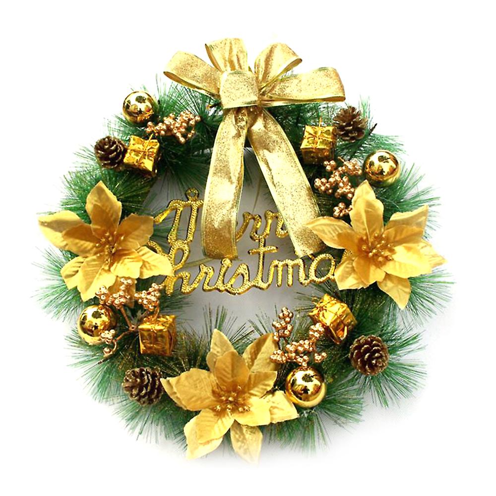 Christmas Wreath With Led String Light Garland Merry Christmas Front Door Wreath Artificial Plants Flower Wall Window Hanging Ornament