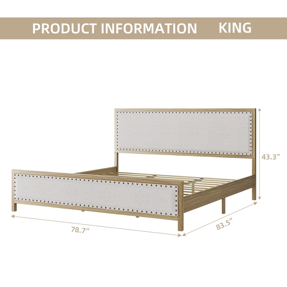 Upholstered Platform Bed with Linen Headboard and Footboard