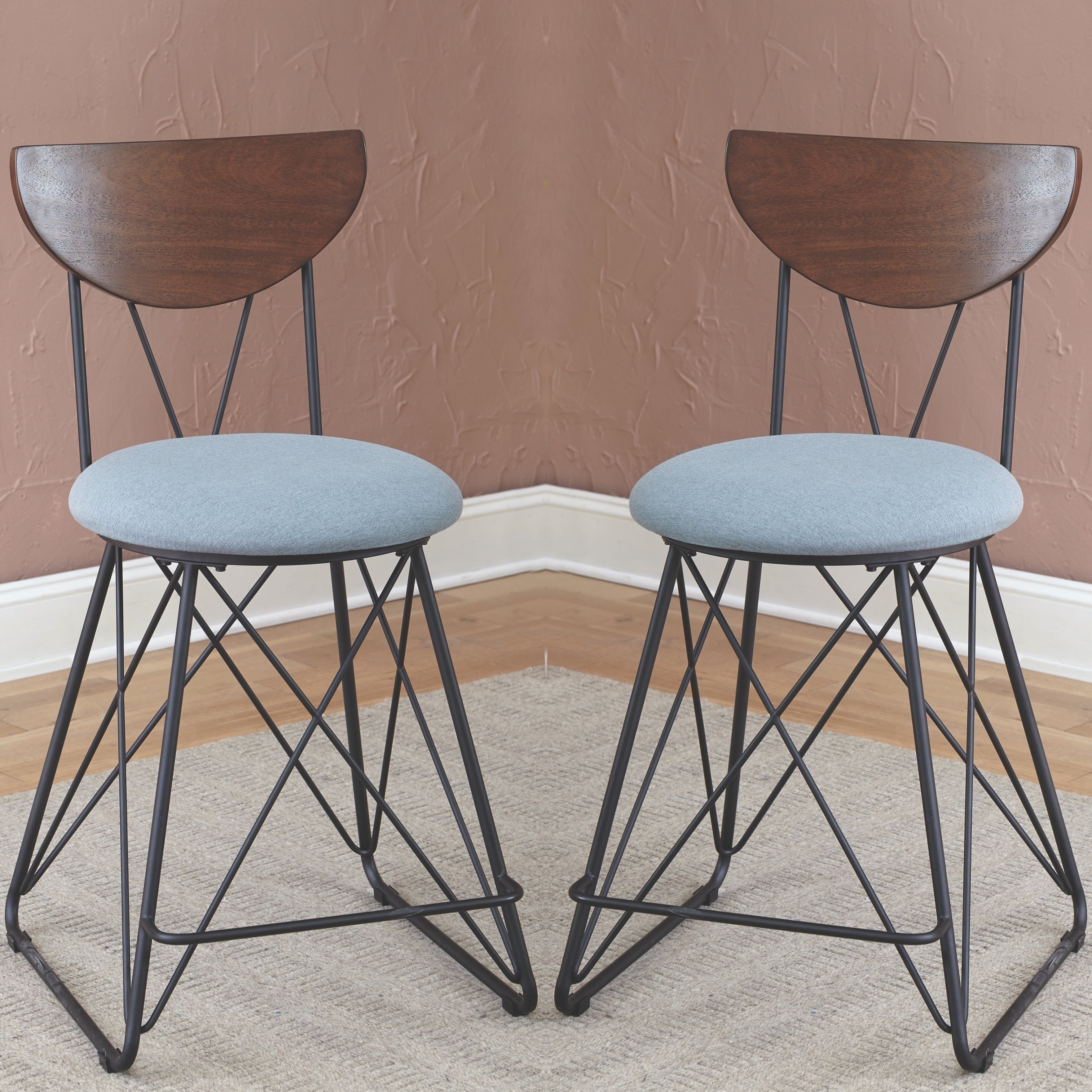 Modern Industrial Design Blue Counter Height Dining Stools (Set of 2)