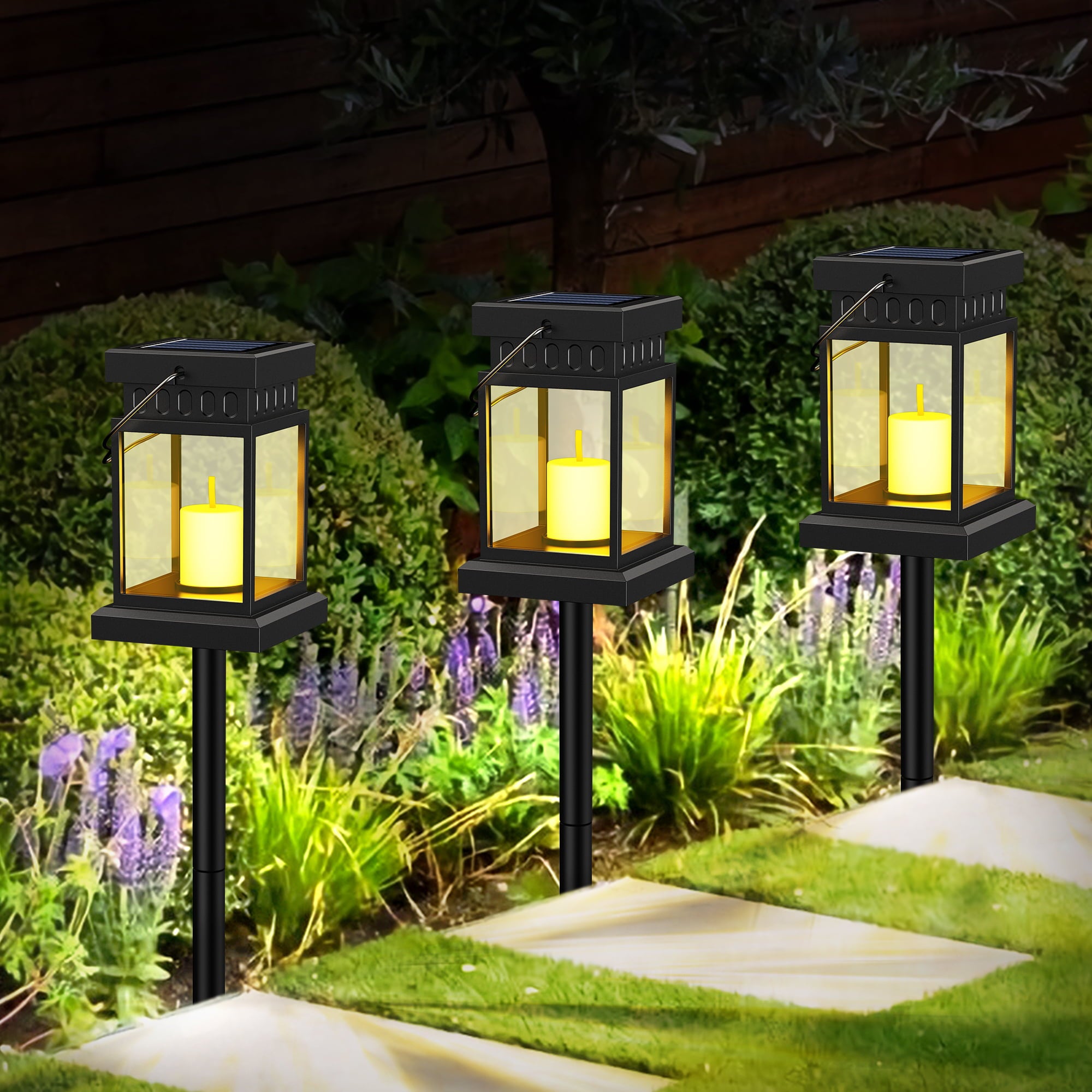 4 Pack Solar Lantern Hanging Outdoor Solar Landscape Lights Solar Pathway Lawn Light 3 in 1 Installation Solar Light for Garden Yard Patio Design - Warm Yellow