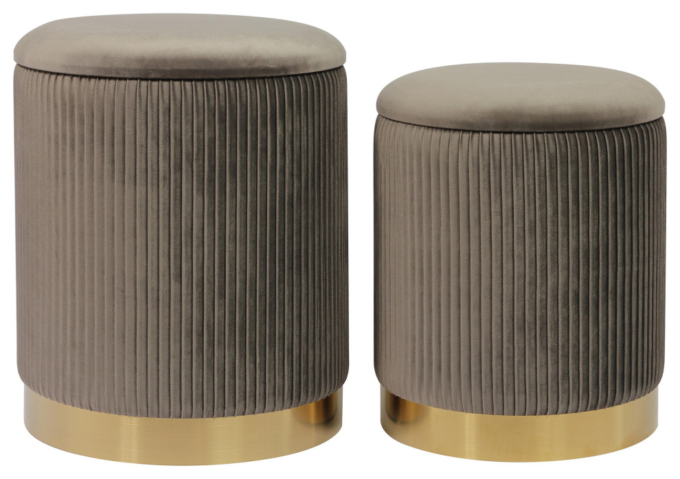 Channeled Grey Velvet Storage Ottomans   Set of 2   Grey   Modern   Footstools And Ottomans   by First of a Kind USA Inc  Houzz