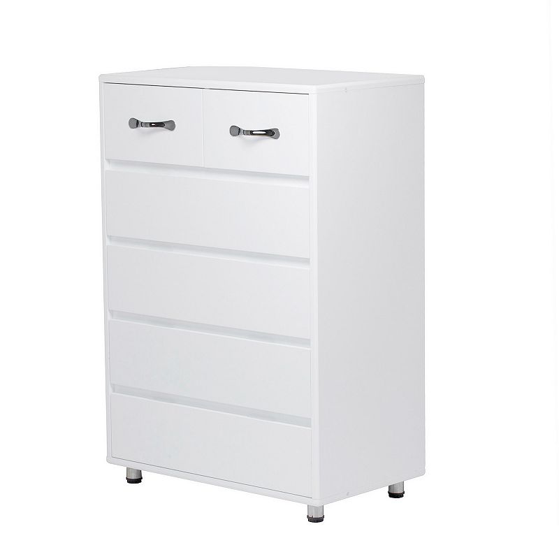 6 Drawer Chest with Curved Metal Handle， White