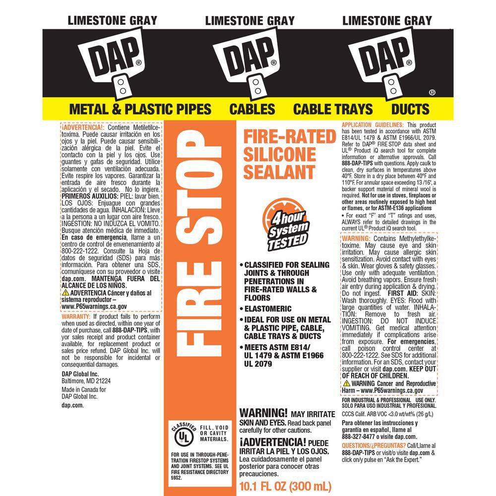 DAP Fire Stop 10.1 oz. Fire-Rated Silicone Sealant (12-Pack) 7079818806