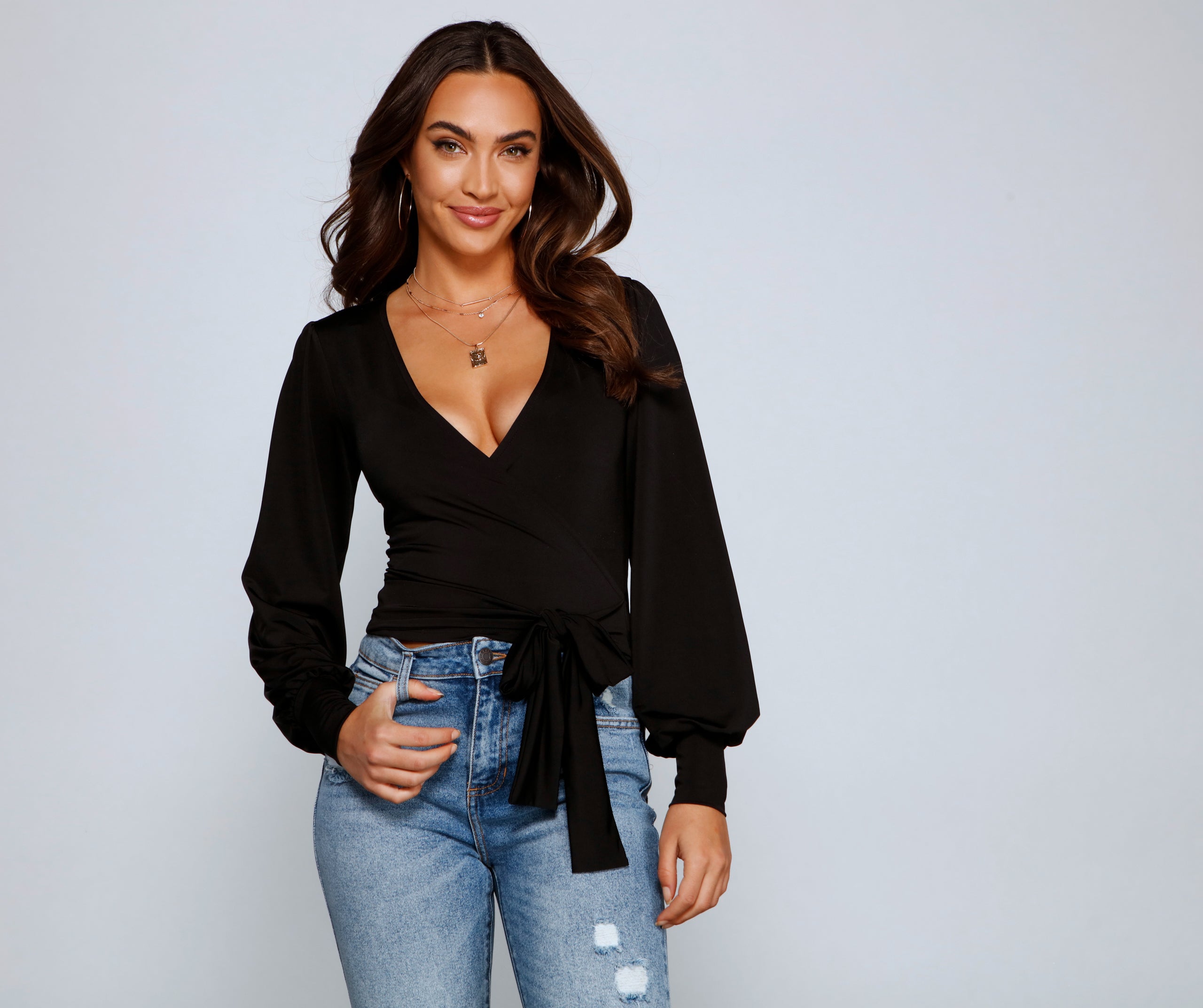 Slinky Knit Wrap Front Top