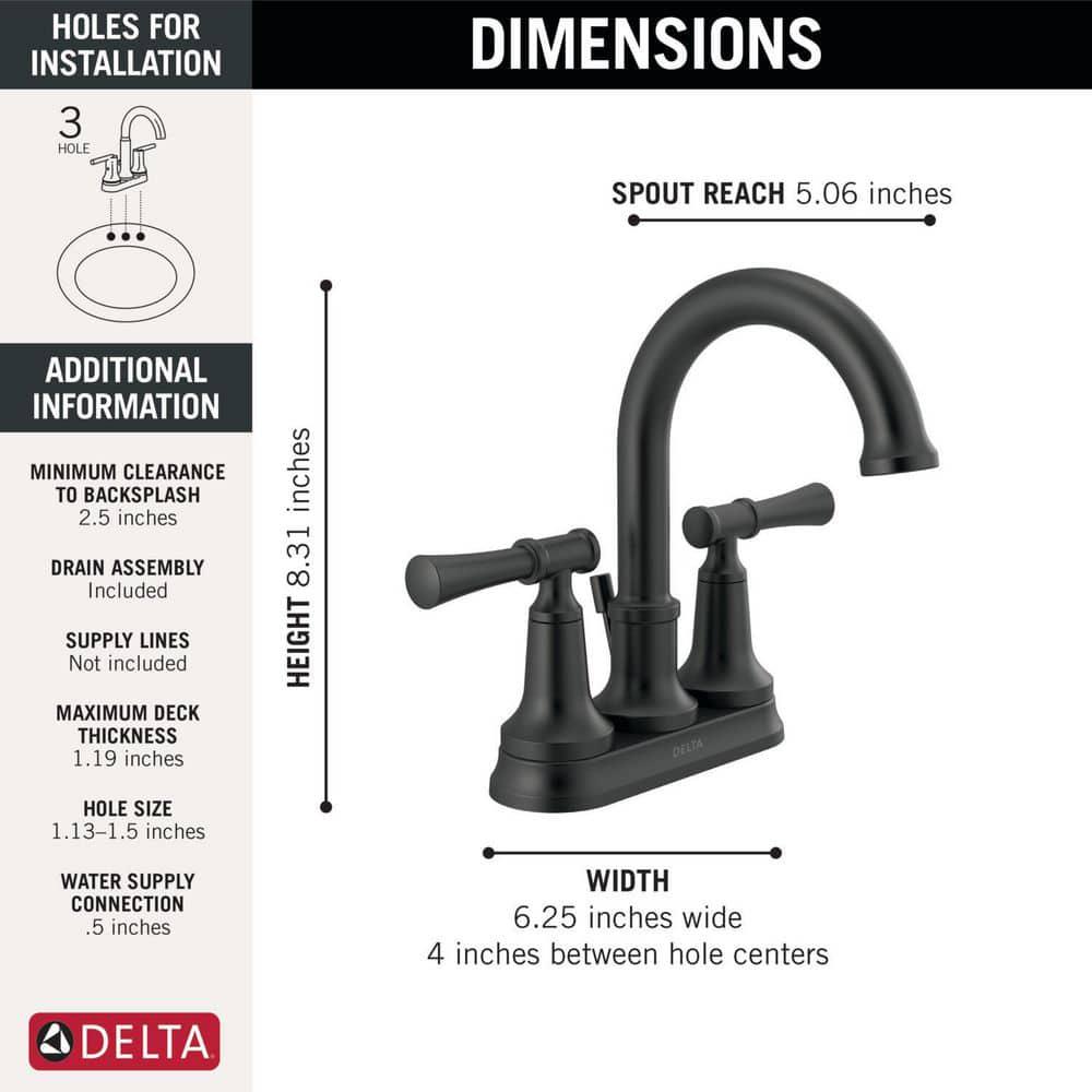 Delta Chamberlain 4 in Centerset 2Handle Bathroom Faucet in Matte Black