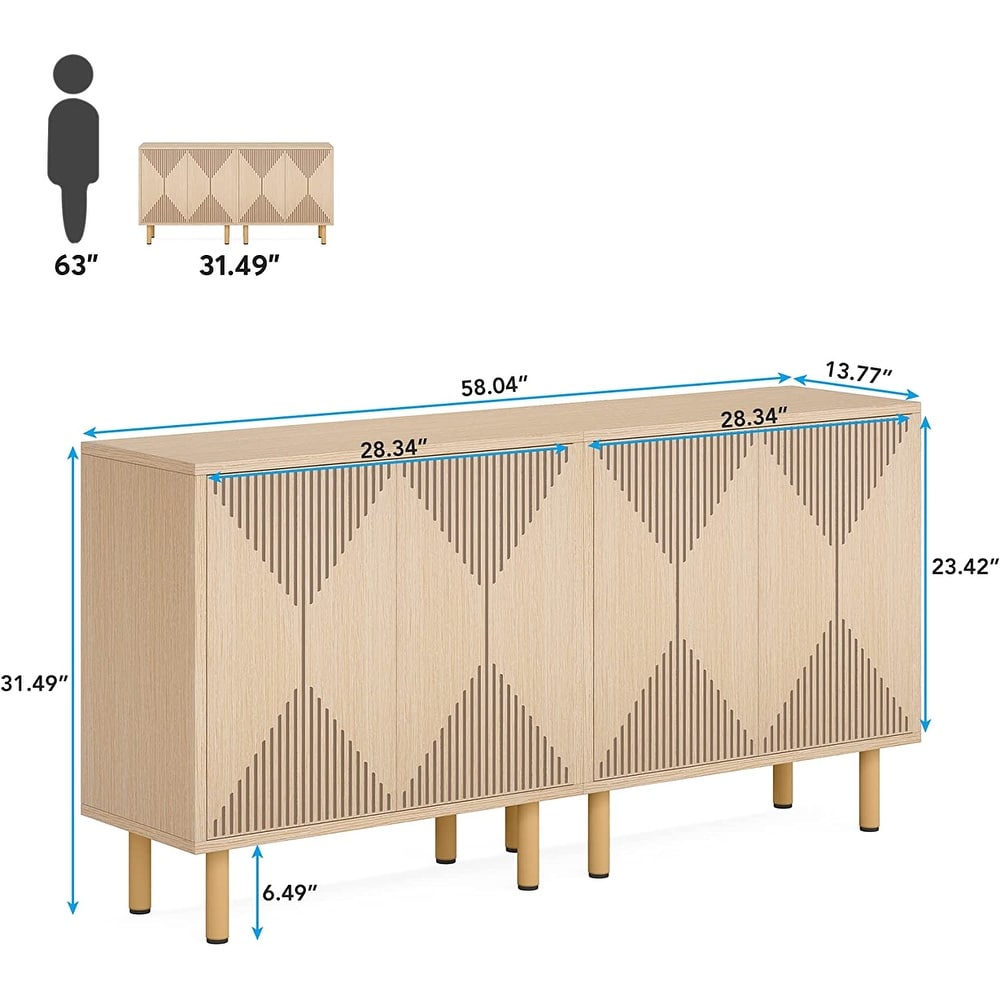 White 58 inches Sideboard Storage Cabinet Buffet Set